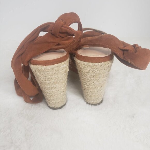 Unbranded Leopard Print Faux Suede Tie Ankle Jute Wedge Sandal Size 10 - Picture 6 of 11